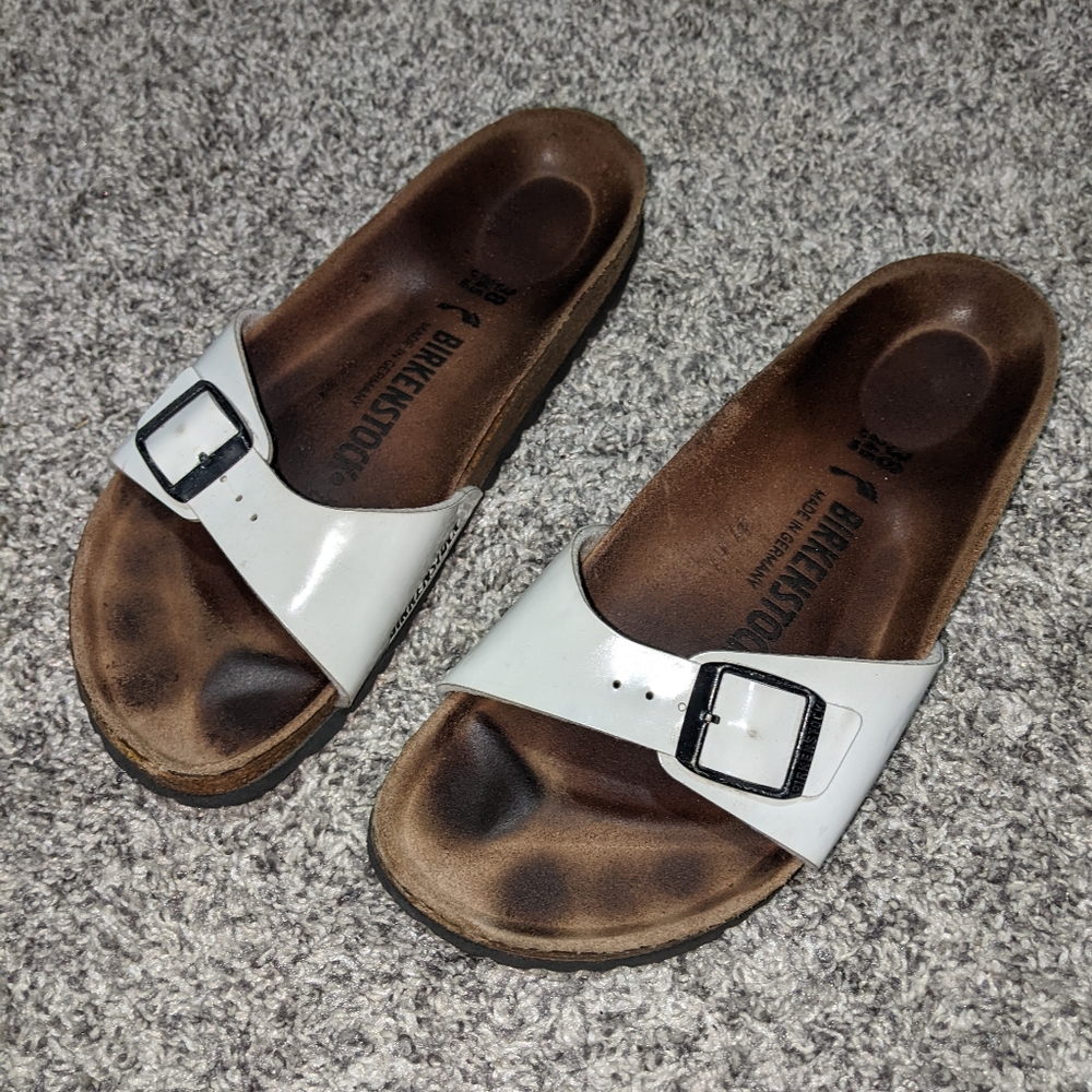 Birkenstock White Madrid Slide Sandals